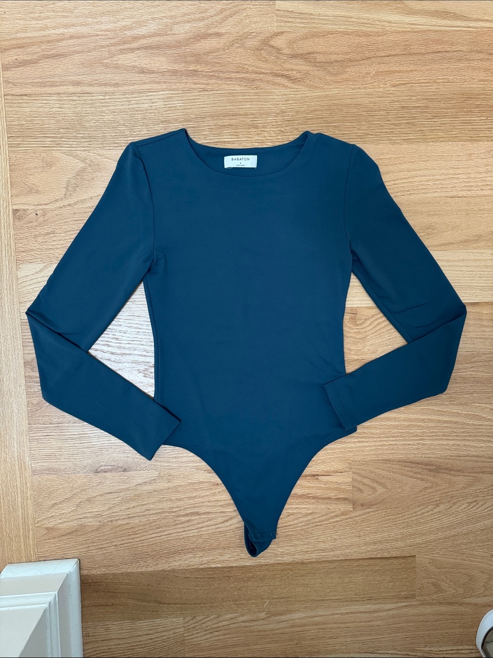 Babaton Contour Long Sleeve Thong Bodysuit in Monarch Blue